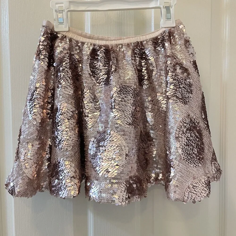 Mini Boden Sequin Polka Dot Skirt Lined Pink Champagne Girls Size 9-10